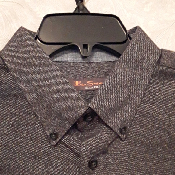 Men's Ben Sherman Gray Charcoal Long Sleeve Button Down Shirt, M - Picture 2 of 11